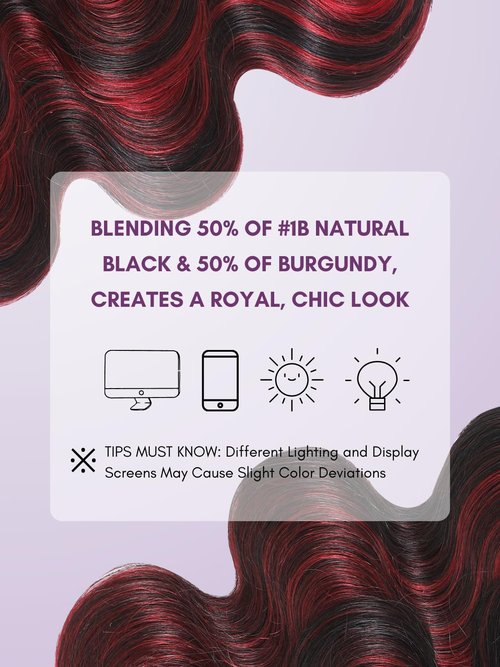 AUROO 99J Burgundy Highlight Body Wave Single Bundles 24 inch, 12A 100% Virgin Burgundy and Black Colored Human Hair Single Bundles Thick Track Ombre Red 99J Brazilian Quick Wavy Weaves Sew In Remy