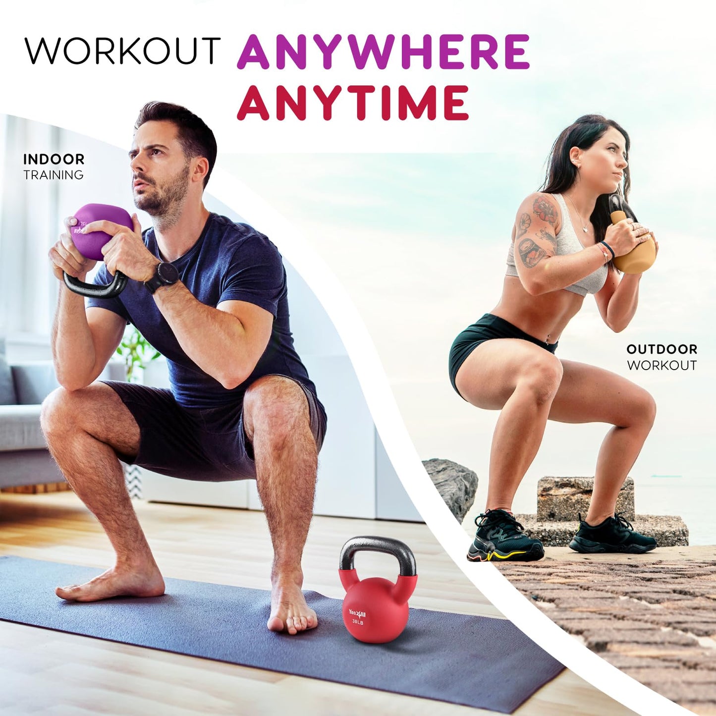 Yes4All Neoprene Coated & Kettlebell Sets - Hand Weights for Home Gym & Dumbbell Weight Set training 30 LB - Pair