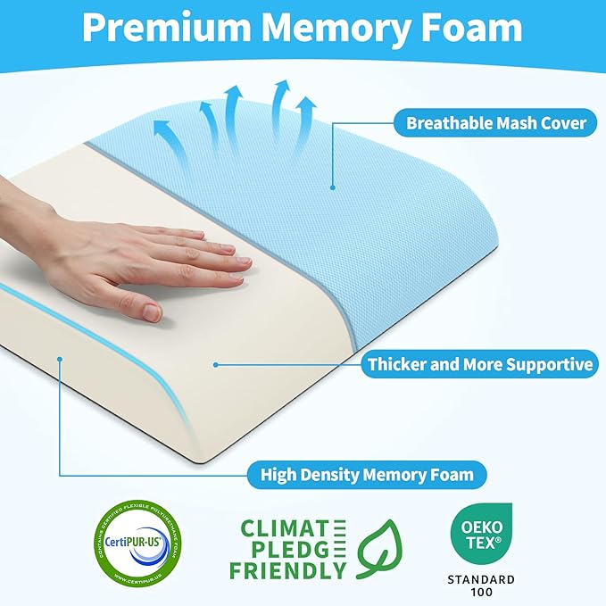 TranquilRelax Large Seat Cushion, Memory Foam Cushion for Long Sitting Hours on Office Chair, Home & Car, Non-Slip Chair Pad for Relieving Back & Sciatica & Hip & Coccyx Pain (Light Blue)