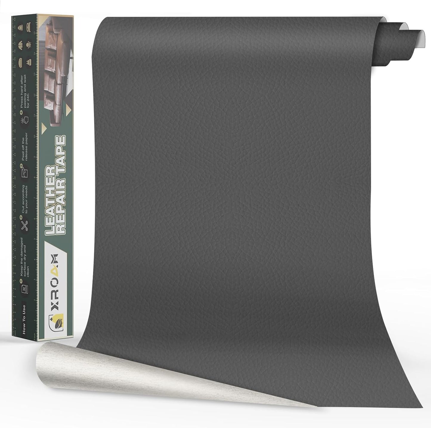 Leather Repair Tape, 23.6x79 inch Leather Patches for Furniture, Self Adhesive Leather Repair Patch for Sofas, Couches, Leather Covers, Seats, Chairs, Vinyl Repair Tape Dark Gray