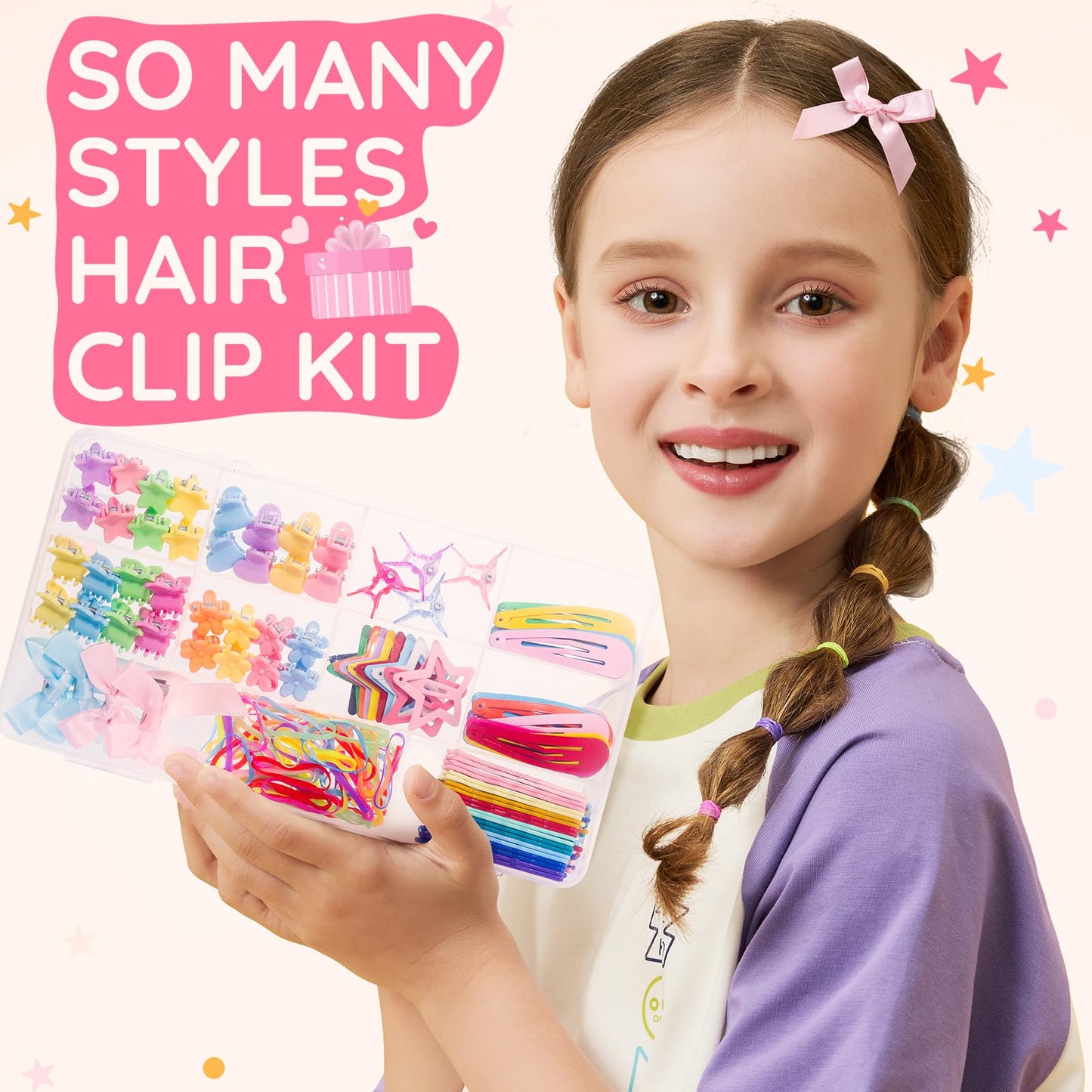 Teenitor Hair Accessories for Girls 193pcs Hair Clips Kit Toddler Hair Accessories, Mini Hair Clips for Girls, Small Claw Clips Bobby Pins and Elastic Hair Ties
