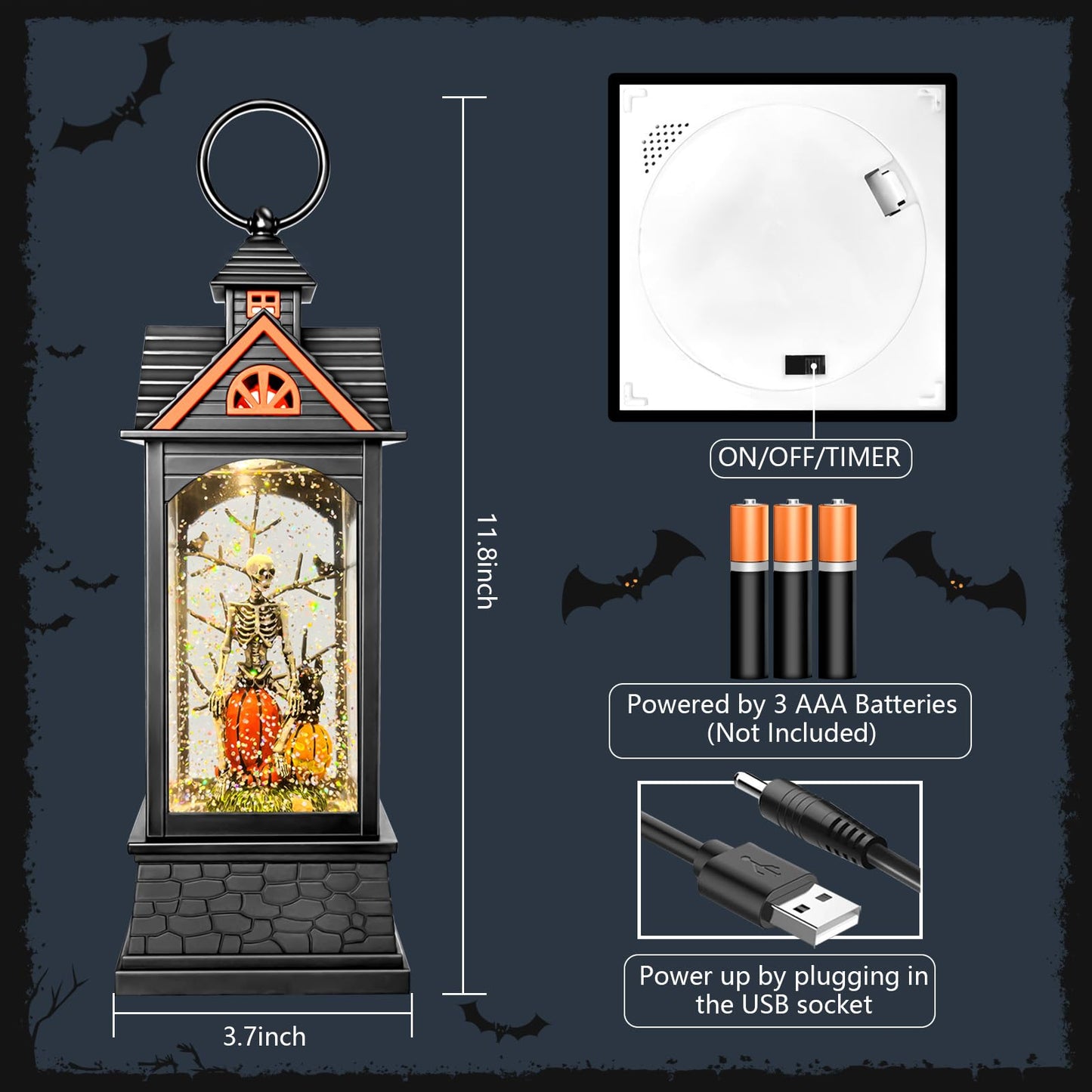 AOMIL Halloween Snow Globe Lantern, Spooky Ghost Halloween Decor, Plug-in & Battery Operated Snow Globes for Halloween Decorations Indoor