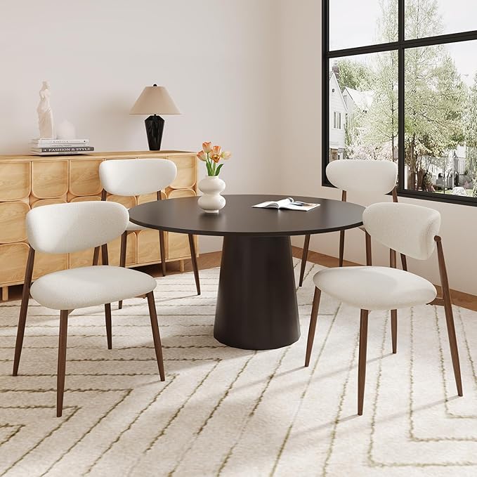 MALOL Dining Chairs Set of 4, Upholstered Dining Room Chairs with Metal Legs and Anti Slip Pads, Curved Back Kitchen Chair for Home and Restaurant Use, Beige