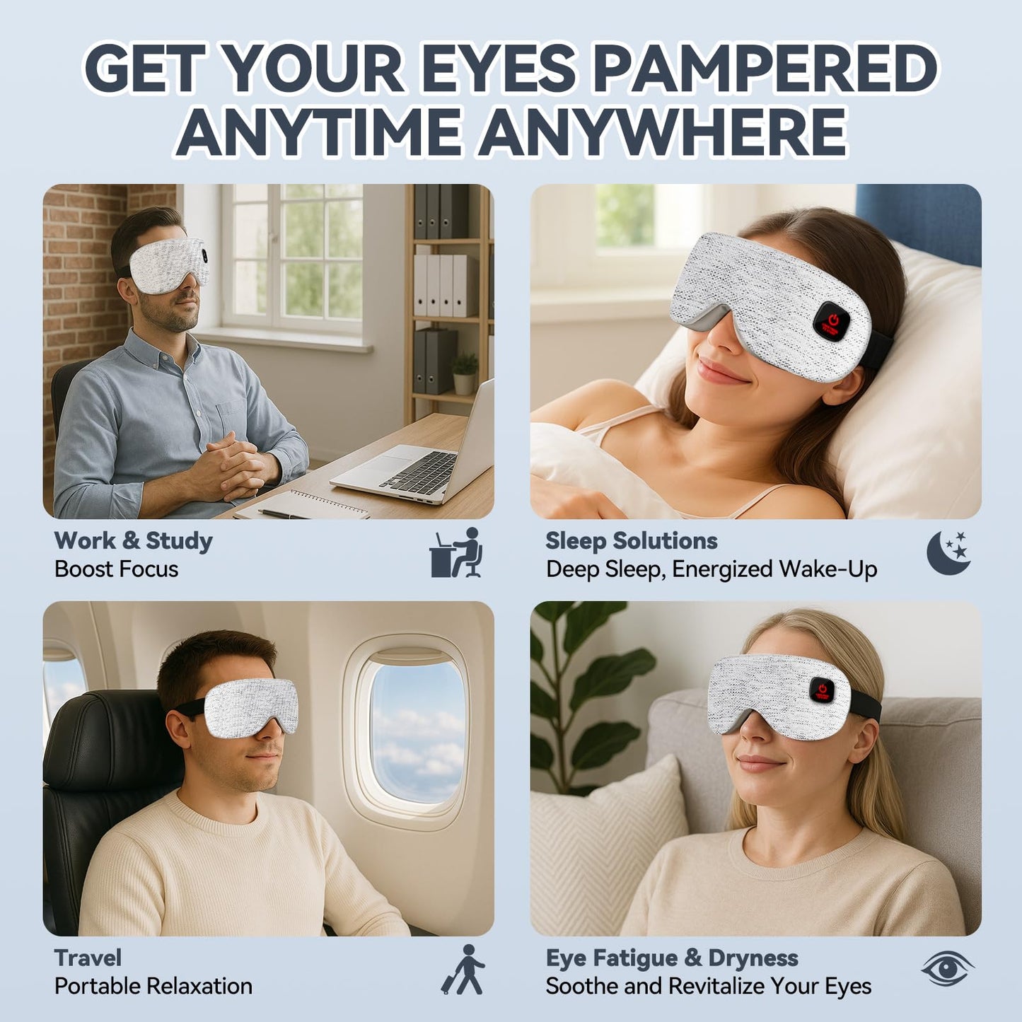 Heated Eye Mask - Cordless Eye Mask for Dry Eyes, Eye Relief, Eye Heating pad Improved Sleep,Travel, Office, Includes Removable and Washable Shells