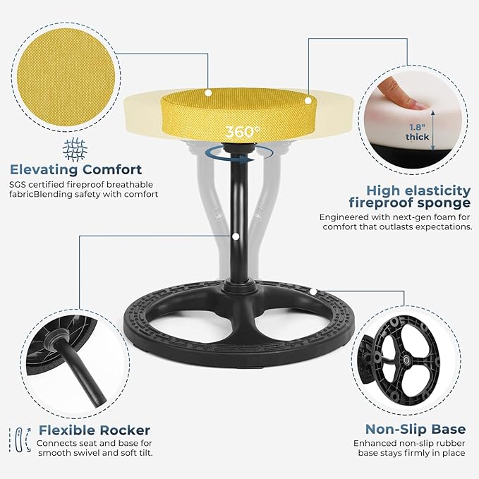 Upaloop ADHD Chair for Kids, Yoga Chairs for Adults, Wobble Stool Active Flexible Seating Desk Chair with Non-Slip Base and Washable Seat Cover for Stability, Balance, Yoga, Office, School, Classroom
