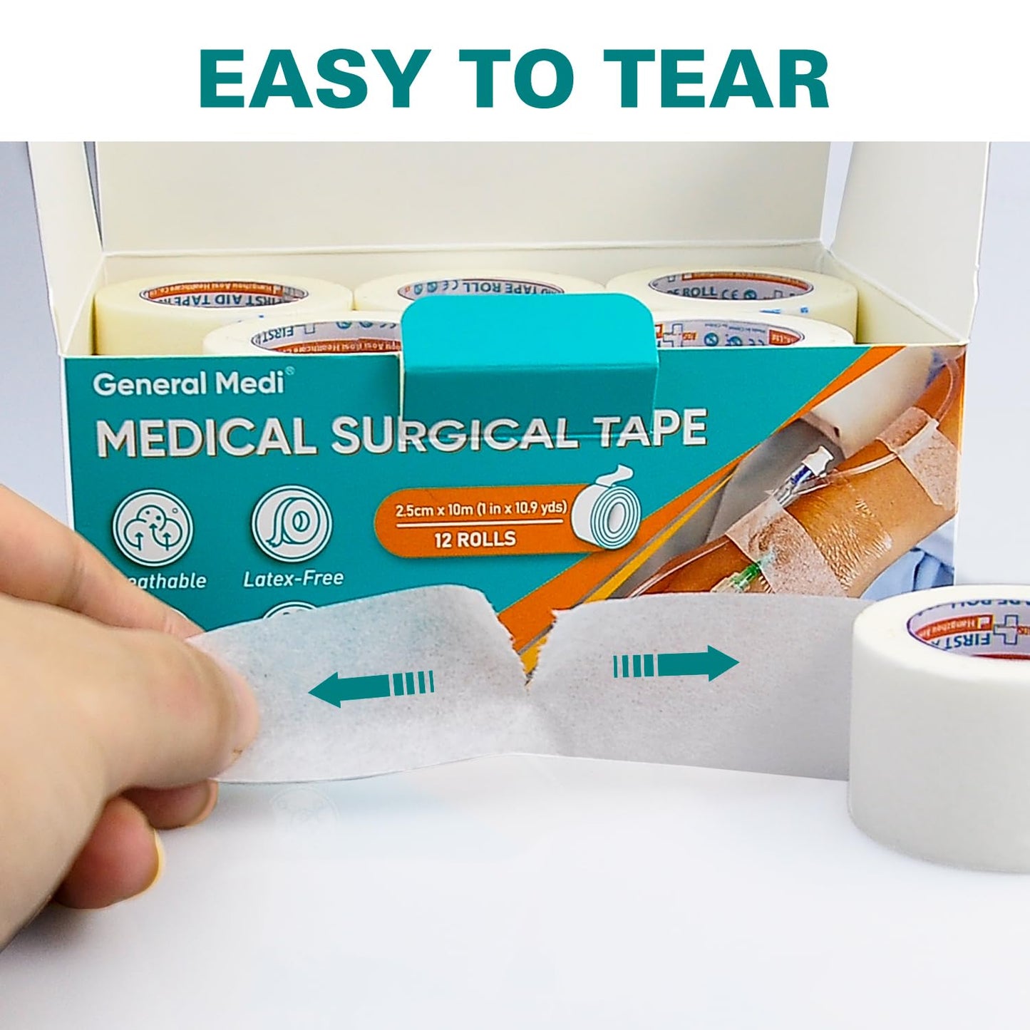 General Medi Soft Paper Surgical Tape 1" x 10.9 Yards, Gentle Adhesion (12 Rolls)