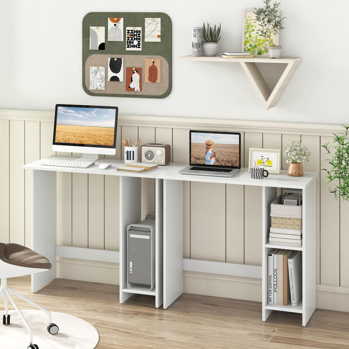 IFANNY Computer Desk, 31.5’’ Writing Desk with Storage Shelves, Kids Study Table, Compact Gaming Table, Wood Vanity Makeup Table, Small Desk for Bedroom, Living Room, Study, Home Office (White)