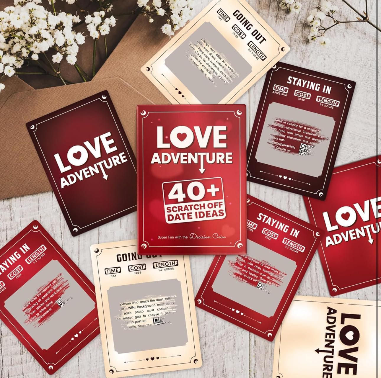 Valentines Day Gifts for Him Her - 40 Fun and Romantic Scratch Off Date Adventure Ideas for Her, Him, Girlfriend, Boyfriend, Wife, or Husband - Couples Gifts for Anniversary, Date Night, Birthday,..
