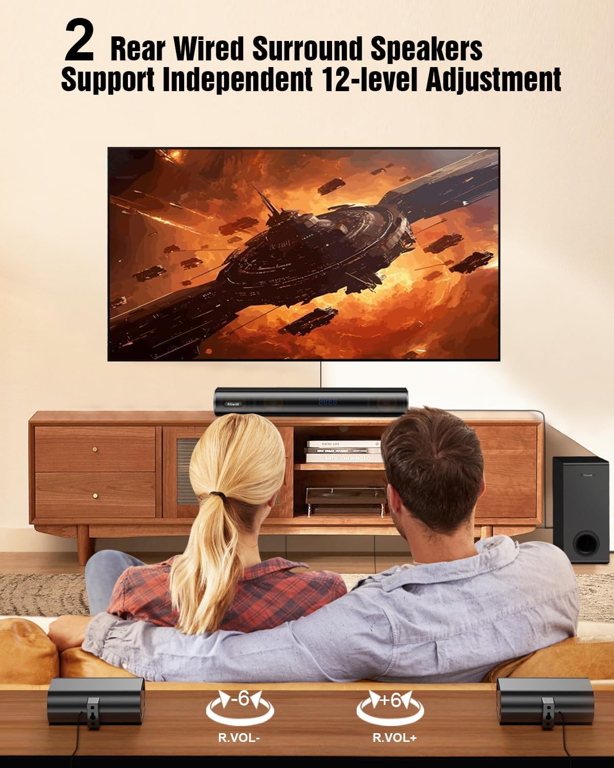 Hiwill Dolby Atmos Sound bar 5.1ch Sound bar for Smart TV with Soundbar, 3D Surround Sound System for TV Speakers, Wired subwoofer, BT 5.3, 4K HDR Pass-Through, HDMI in/eARC A51