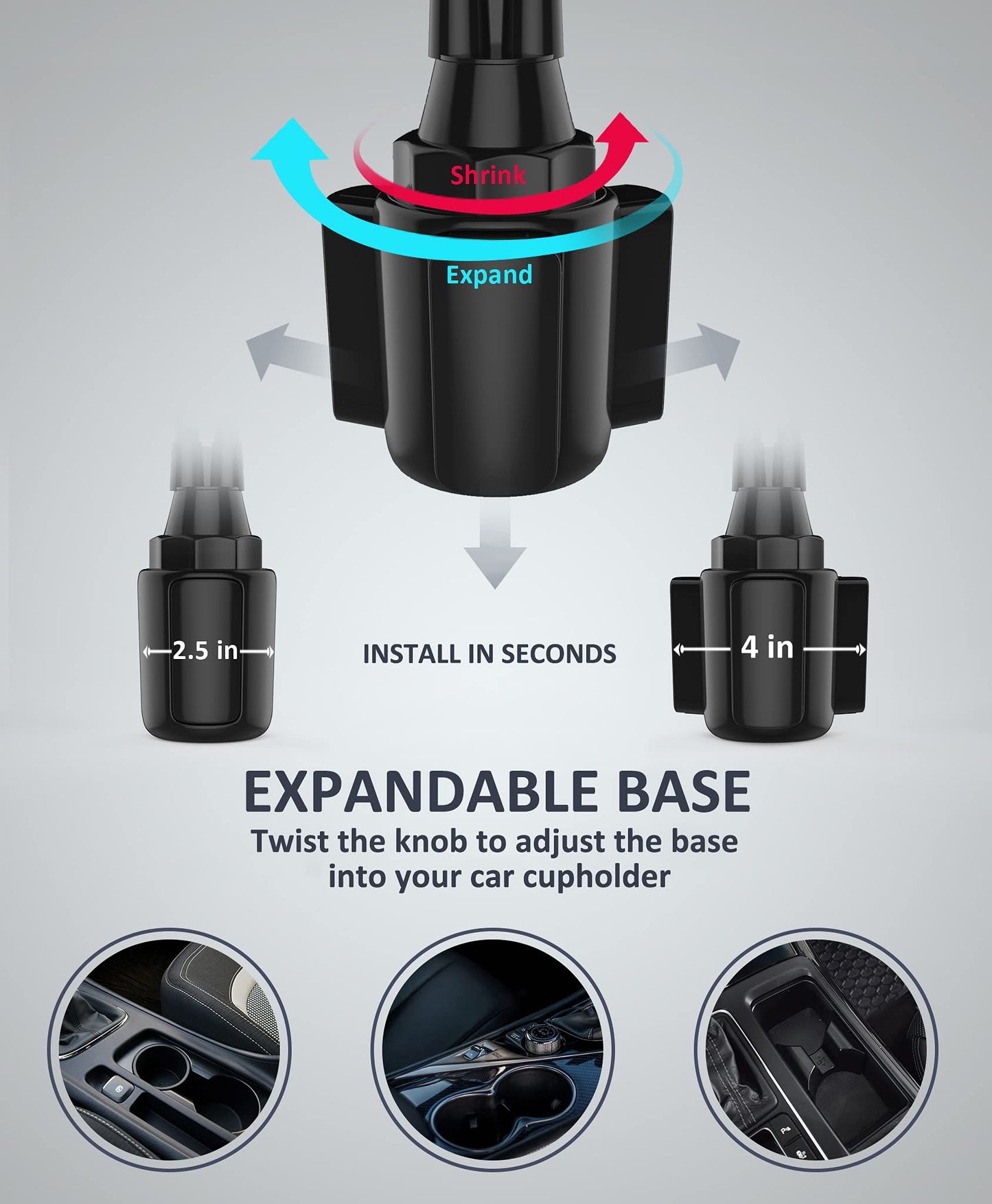 Caviana Dual Phone Holder For Car Cup Holder - Long Flexible Neck, 360 Rotatable Car Phone Mount - Adjustable Cell Cup Holder, U