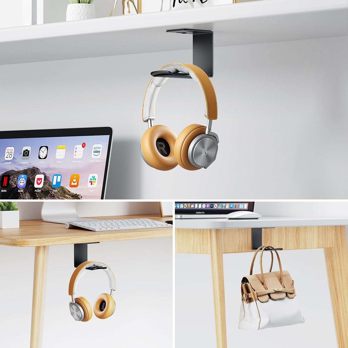 Yocice Headphone Stand Hanger,Headset Holder Mount,Hook with Strong Adhesive Tape for Headphones (H02-Black-1PCS)