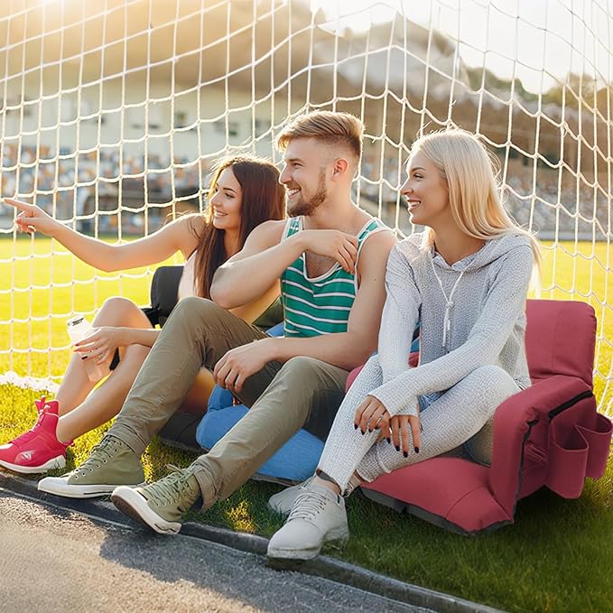Stadium Seats with Back Support,Wide Stadium Chairs with Back and Cushion, Sofa Style Stadium Seats, 6 Reclining Positions, Extra Thick Bleacher Seat for Sports Events(Red-2 Pack, Wide|22.5")