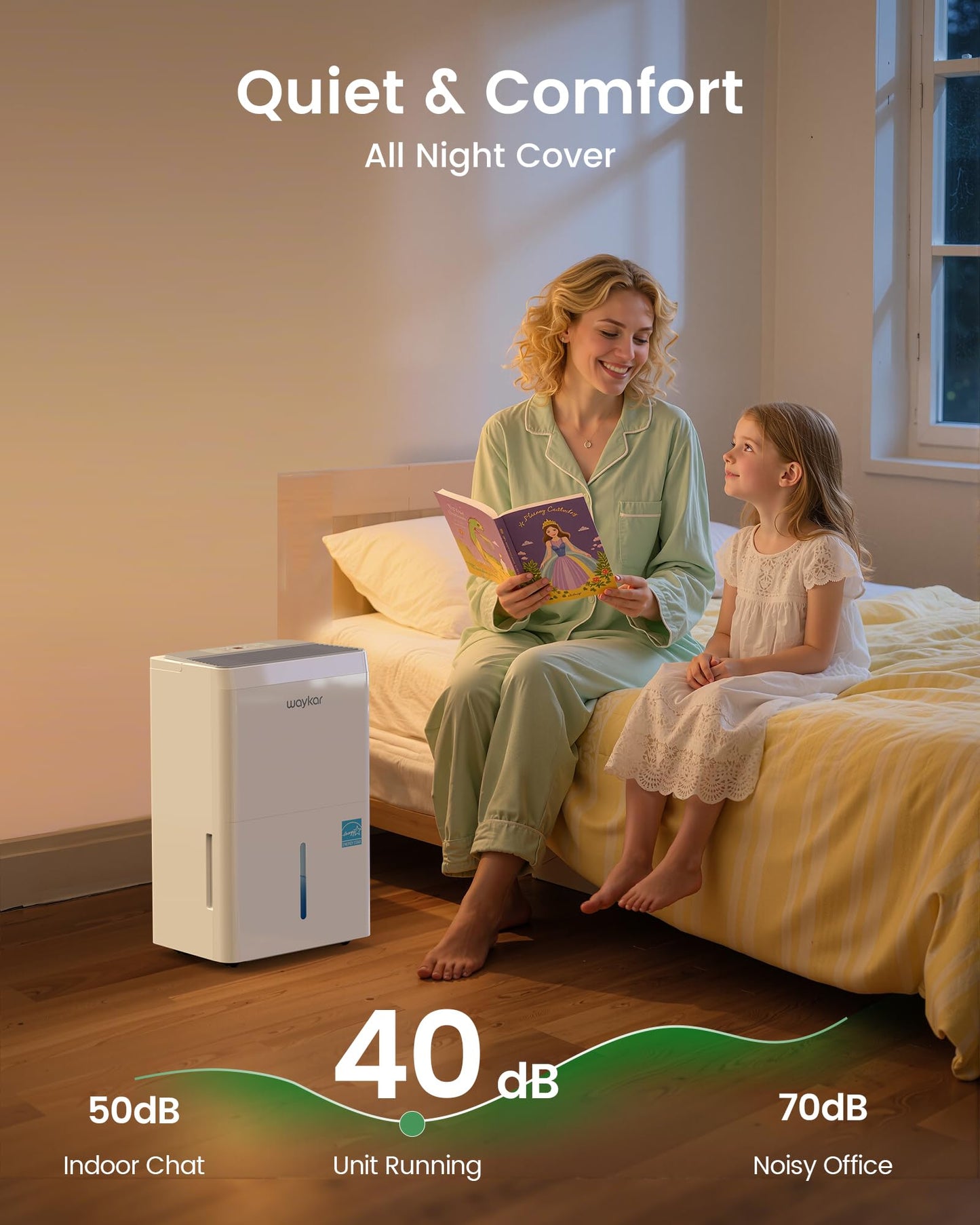 Waykar 5000 Sq.Ft Energy Star Dehumidifier for Basement & Home, 80 Pint/Day with Drain Hose & Tank, Ultra Quiet (40 dB), Smart Auto Comfort Mode