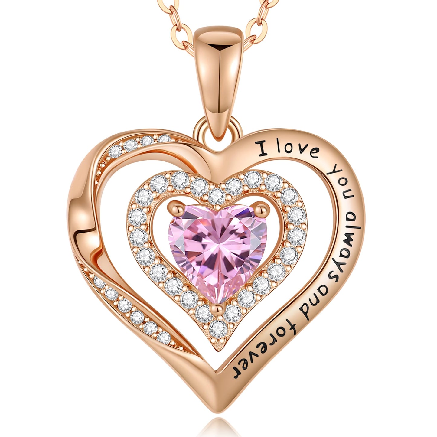 Lomantise Christmas Gifts for Wife Rose Gold Heart Birthstone Necklaces for Women S925 Sterling Silver Fine Jewelry Pendant Necklace Anniversary Birthday Gift for Mom Her Grandma Sister