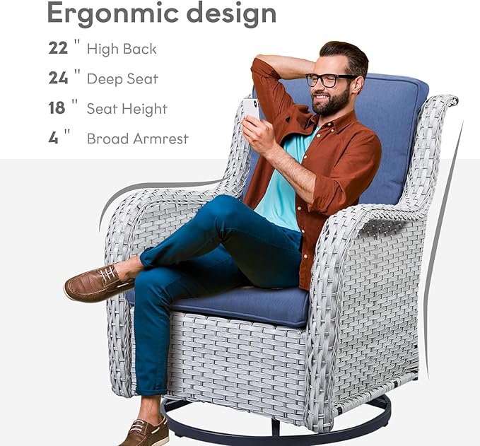 Belord Outdoor Swivel Rcoker Patio Chairs - Outdoor Swivel Patio Chairs Set of 2 Wicker Chair Patio Furniture Sets with Covered Cushion for Porch Deck Balcony Garden, Blue Cushion