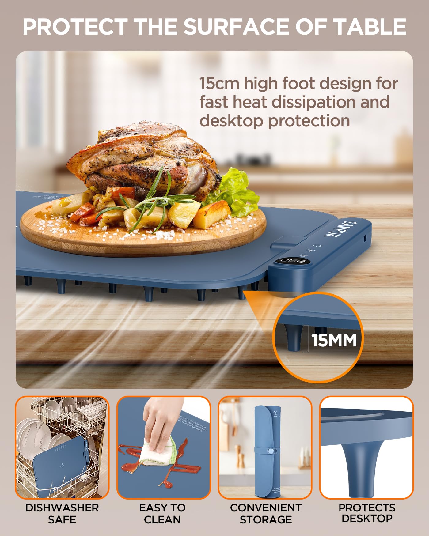 Upgrade Electric Warming Tray,Food Warming Mat,Food Heating Mat for Countertop, 6 Temperature Modes, Auto Shut-Off,Removable, Washable,for Versatile Food Warmer for Parties (Blue)