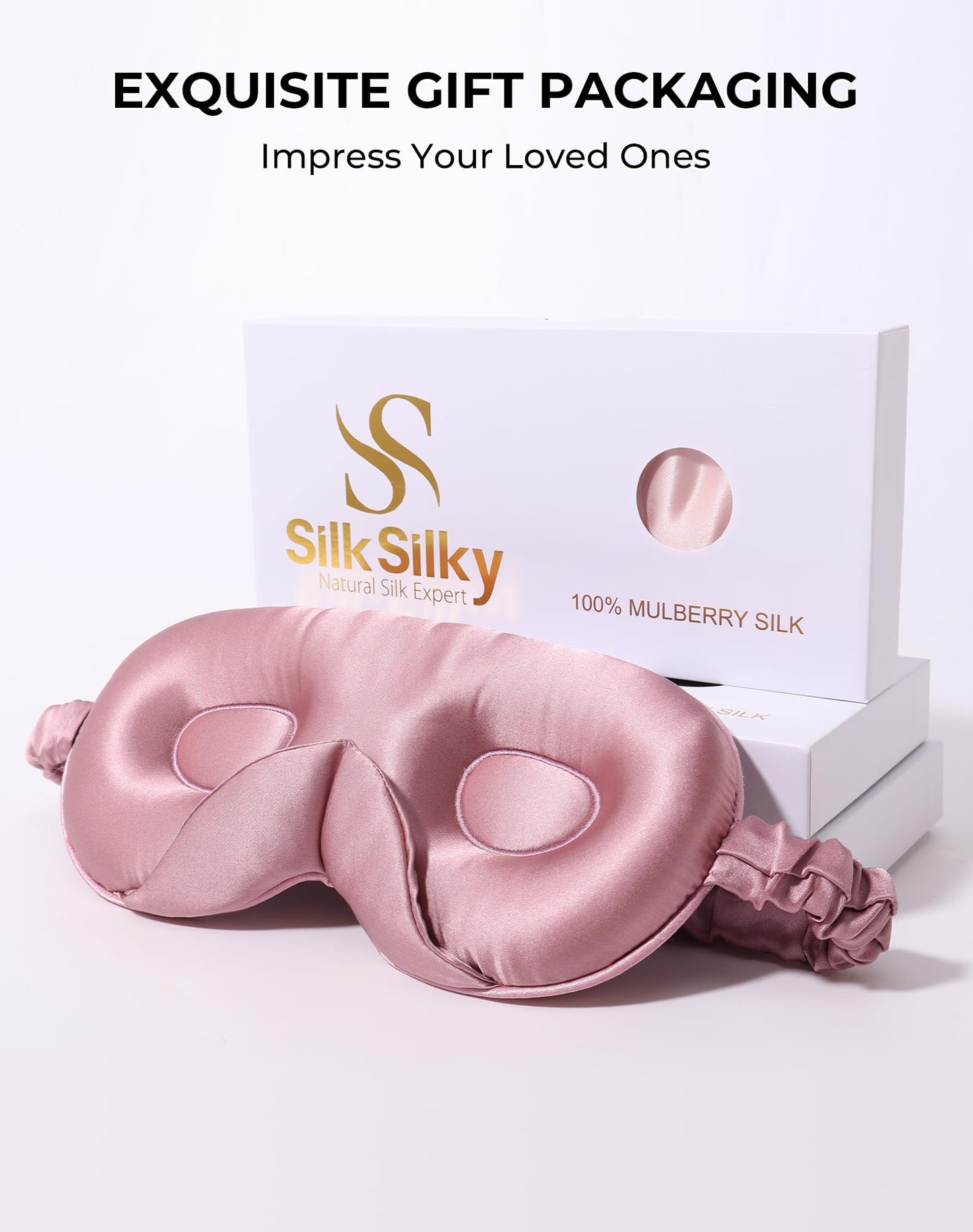 SilkSilky 100% 22 Momme Mulberry Silk Sleep Mask – Upgraded 3D Contoured Eye Mask with Nose Wing Pads & Adjustable Strap, Luxury Blackout Eye Cover for Women & Men (Pale Mauve)