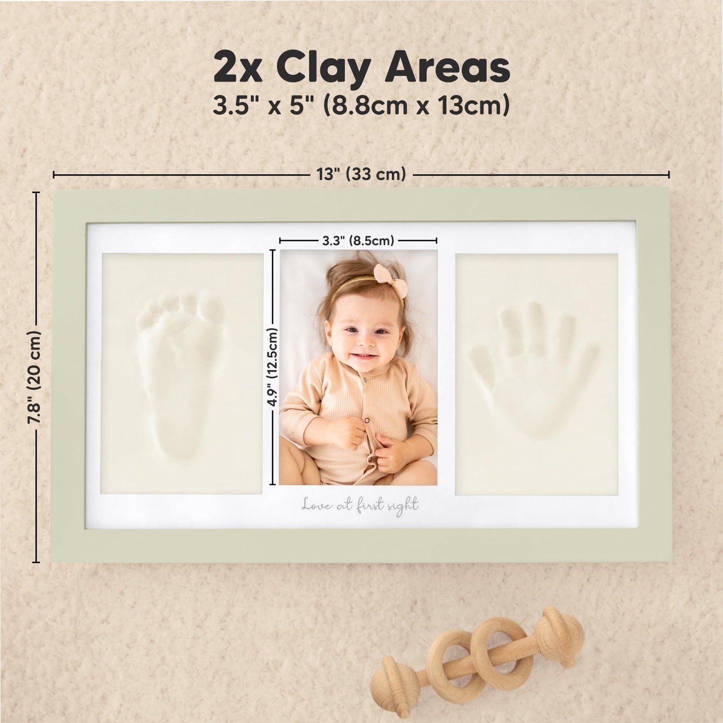 Baby Hand and Footprint Kit - Clay Handprint Keepsake Frame, Newborn Nursery Picture Frame, Personalized New Mom Gifts for Baby Shower & Registry (Sage)