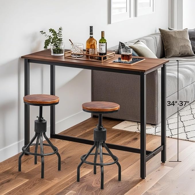 BOKKOLIK Set of 2 Industrial Bar Stool-Vintage Counter Dining Chair-Swivel Stools-Tall Height Adjustable 22-33"