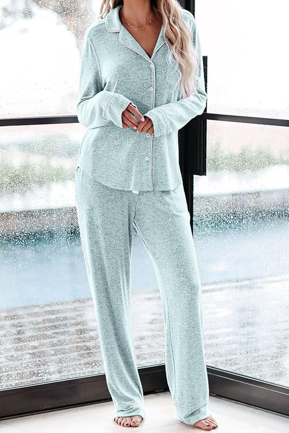 Aamikast Women's Pajama Sets Long Sleeve Button Down Sleepwear Nightwear Soft Pjs Lounge Sets