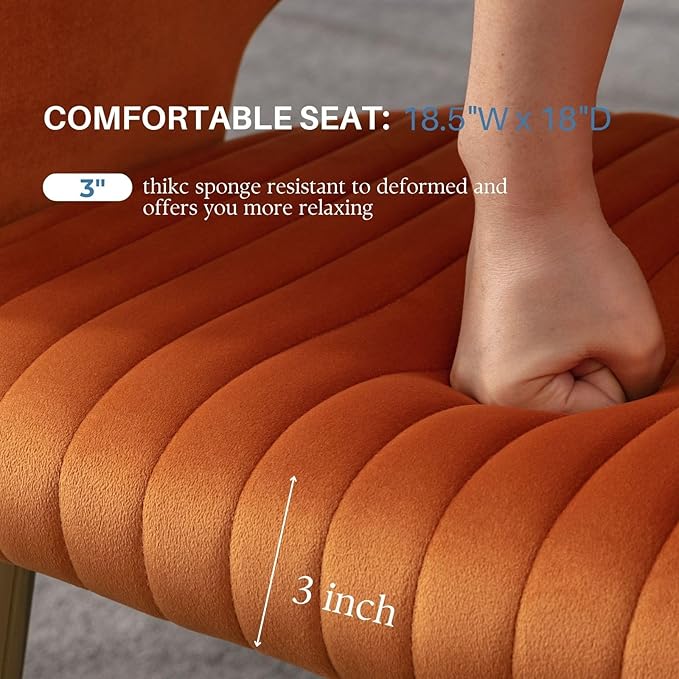 COMULER Orange Velvet Dining Chairs Gold Legs, Modern Dining Room Chairs with Arms Set of 4 Upholstered Accent Chair Armchair with Barrel Back for Kitchen Living Room