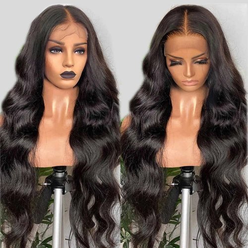 YOUFA 28 Inch Long Body Wave Human Hair Lace Front Wigs Pre Plucked Natural Black Color 13x4 HD Lace Ear to Ear Frontal Wig for Black Women Easy to Style (28 inch)