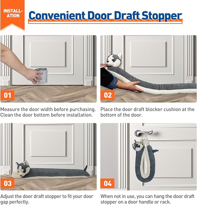 MAGZO Under Door Draft Stopper 36 Inch, Weighted Animal Noise Blocker for Door, Huskey Dog Draft Guard with Hook Loops