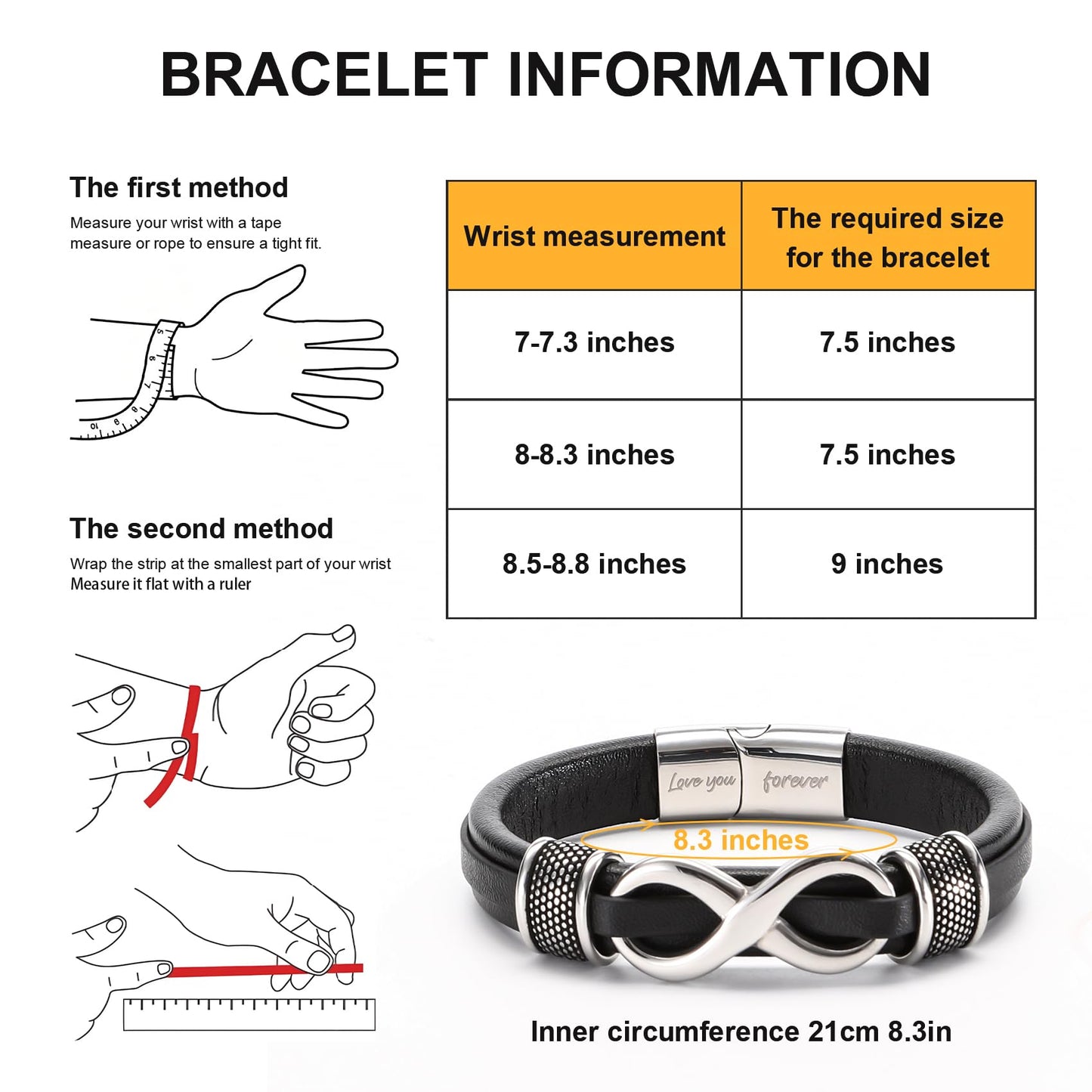 HSM Gifts for Men – Premium Leather Bracelet for Men with Infinity Symbol & Engraved 'Love You Forever' – Stylish & Mens Bracelet for Husband, Boyfriend, Gift Box Included
