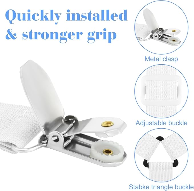 Morcheiong Bed Sheet Fasteners Straps - 4 Pack Adjustable Bed Sheet Holder Strap for Bedding Stays Bedsheet Tie Downs - White