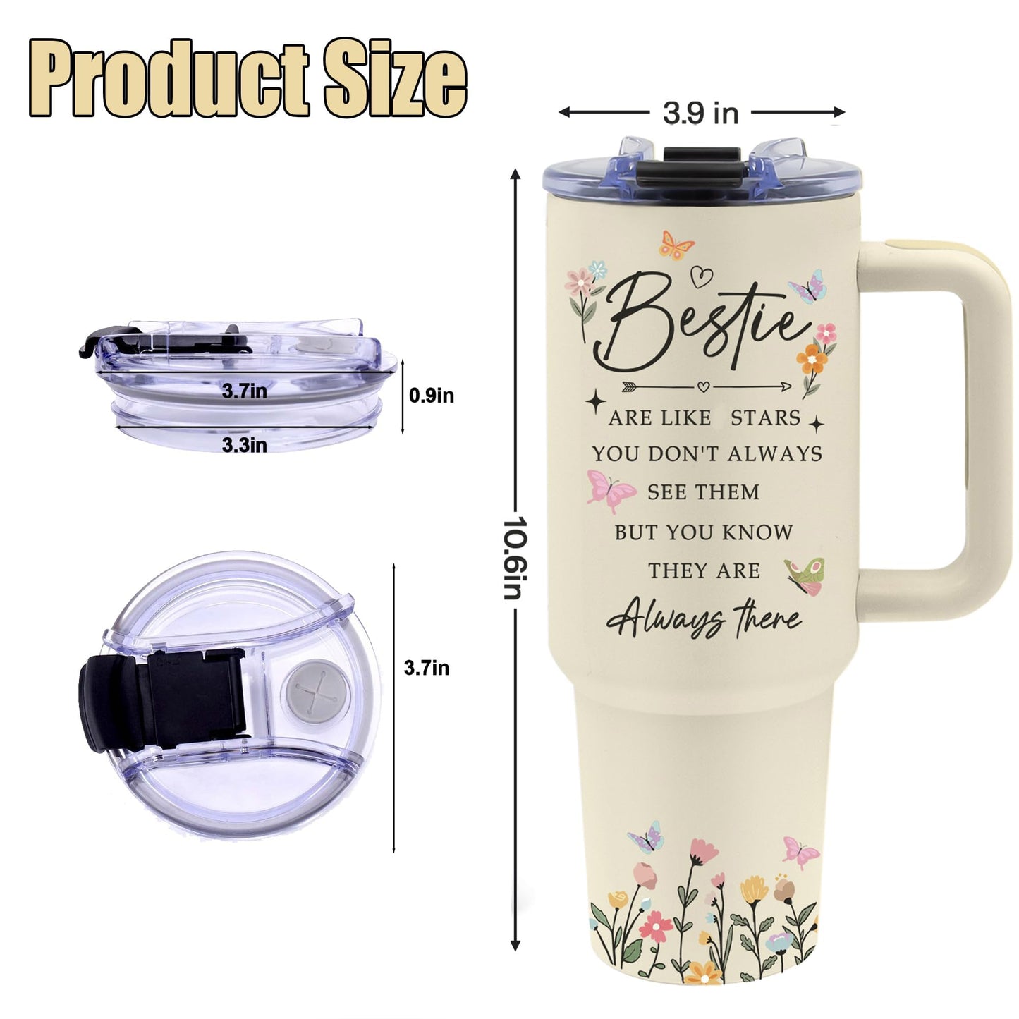 Vprontse Best Friend Tumbler with Handle 40oz - Bestie Gifts for Women, Bestie Cups Tumbler, Birthday Gifts for Best Friend Woman, Friendship Gift for Women Birthday, Christmas