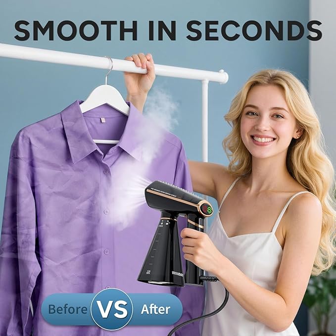 Travel Steamer for Clothes,25s Fast Heat-up,2 Steam Levels,1200W Garment Steamer,350ml Detachable Water Tank,Auto Shutoff,Portable Foldable Handheld Fabric Wrinkle Remover (120V Only)
