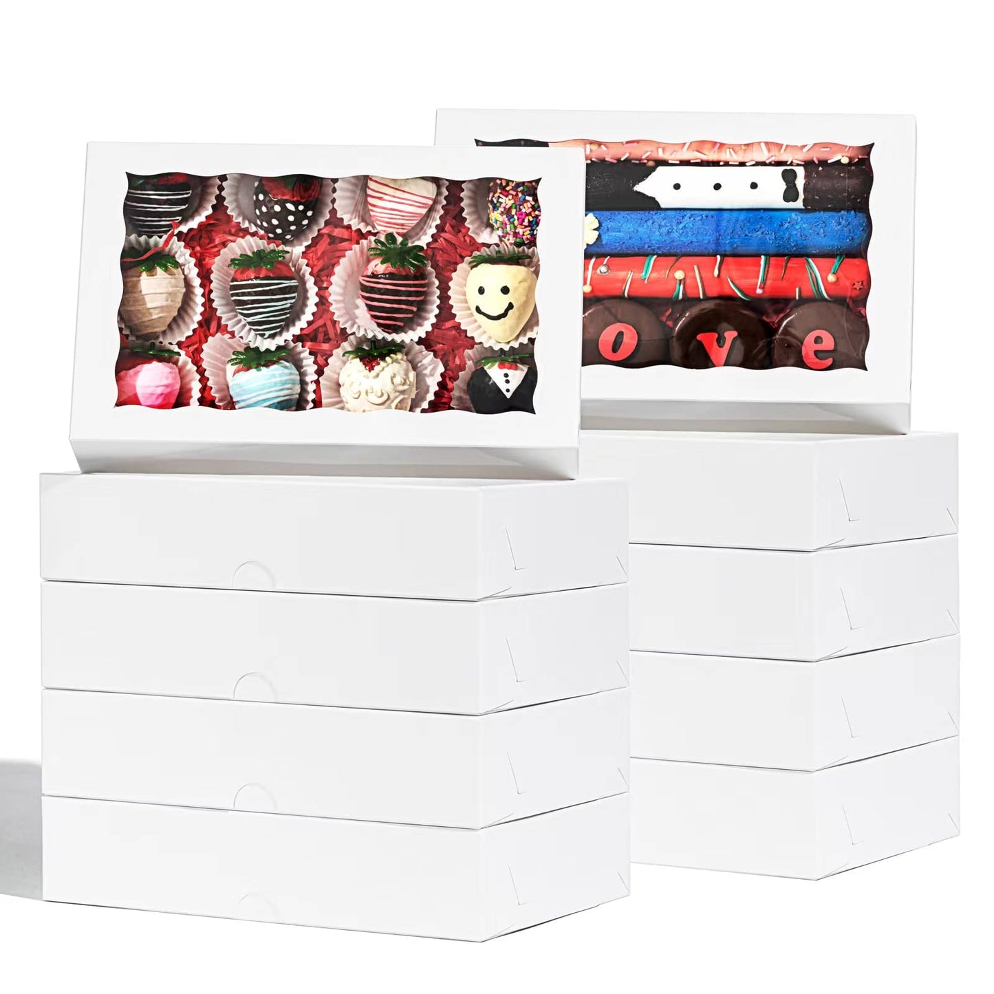 SLShePack 24 PCS 9.5" x 6" x 2" Bakery Boxes with Window for Cookies, Cakesicle, Chocolate Bomb, Macaron, Chocolate Covered Strawberries and Pretzel Rods