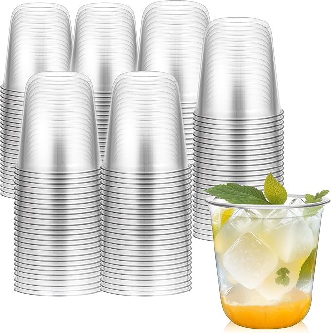RMERVE Disposable Stemless Glasses 12oz Crystal Plastic Cups Disposable Cold Party Drinking Cups Wine Glasses for Meeting ...