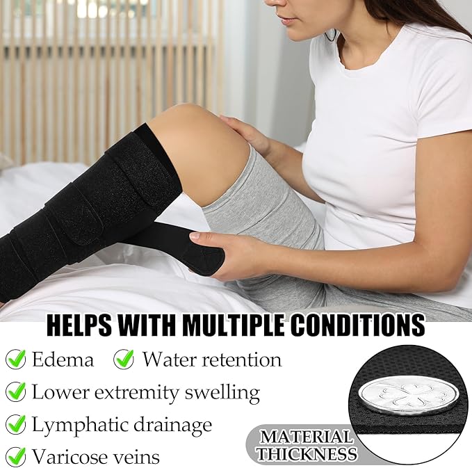 Croknit 3 Pairs Lymphedema Compression Leg Wraps Adjustable Lower Leg Cover up Medical Shin Splint Wrap for Heaviness Fatigue(Black)