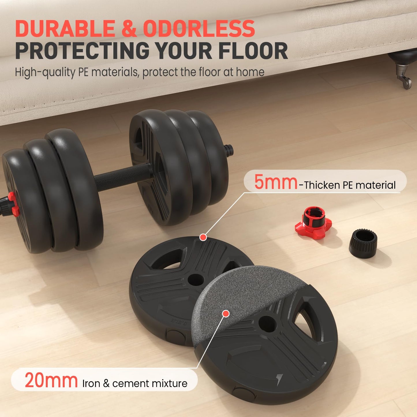 UKEEP Adjustable Dumbbells Sets, 20/30/40/60/80lbs Free Weights Dumbbells Set of 2 Convertible To Barbell A Pair of Lightweight for Home Gym, Women and Men Equipment