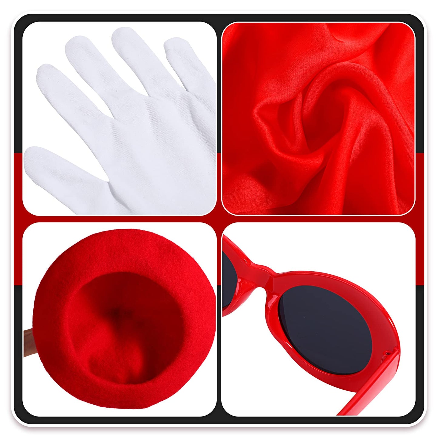 Tisancy 6 Pcs Halloween French Artist Costume Women Outfit Dress, Striped T Shirt, Gloves, Beret, Scarf, Sunglasses(Red Beret,X-Large)