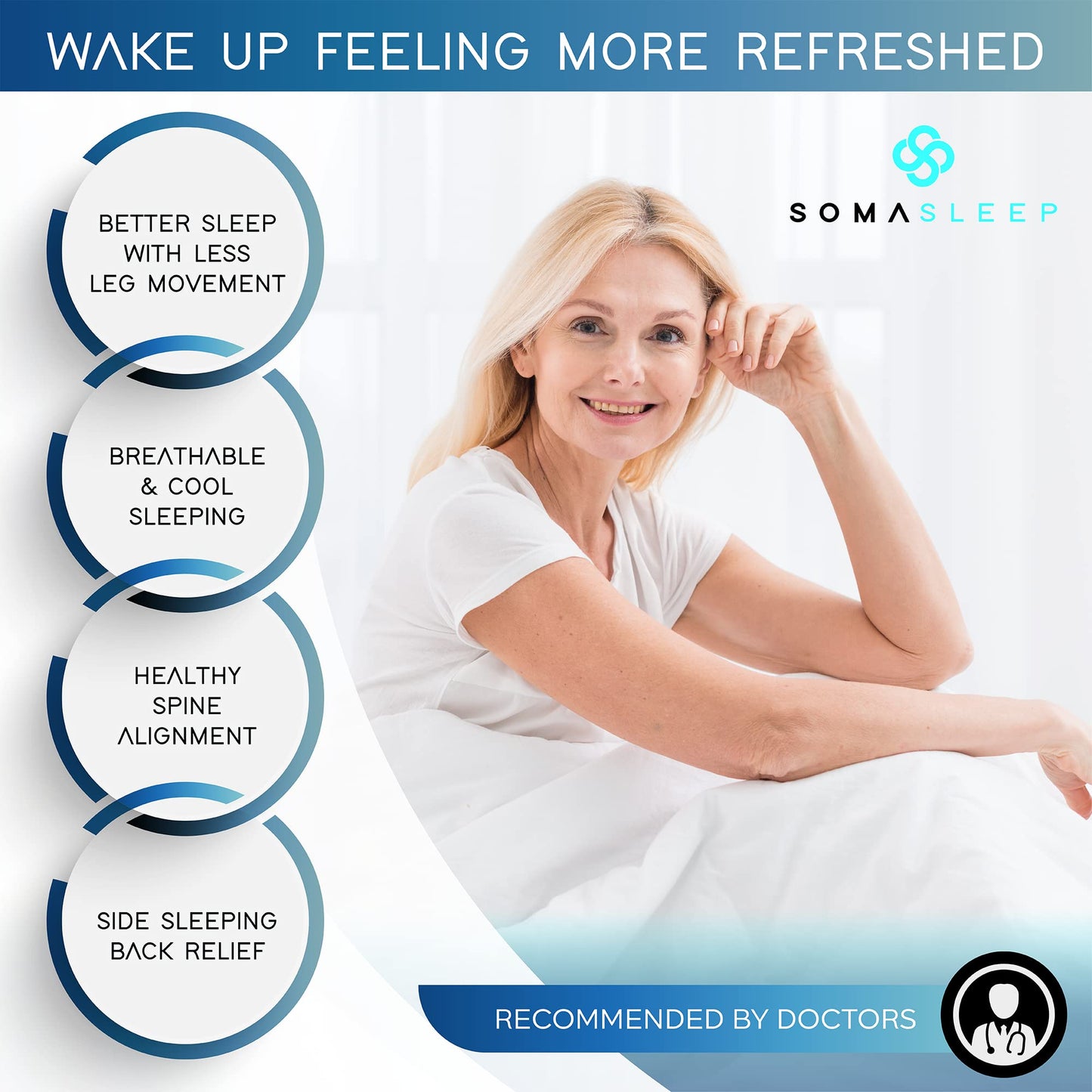 SelectSoma Knee Pillow for Side Sleepers with Cooling Memory Foam Gel Cover - Leg Cushion for Pain Relief in Sciatica, Back, HIPS, Knees, and Joints - Body Positioner for Maternity, Rest, and Sleep