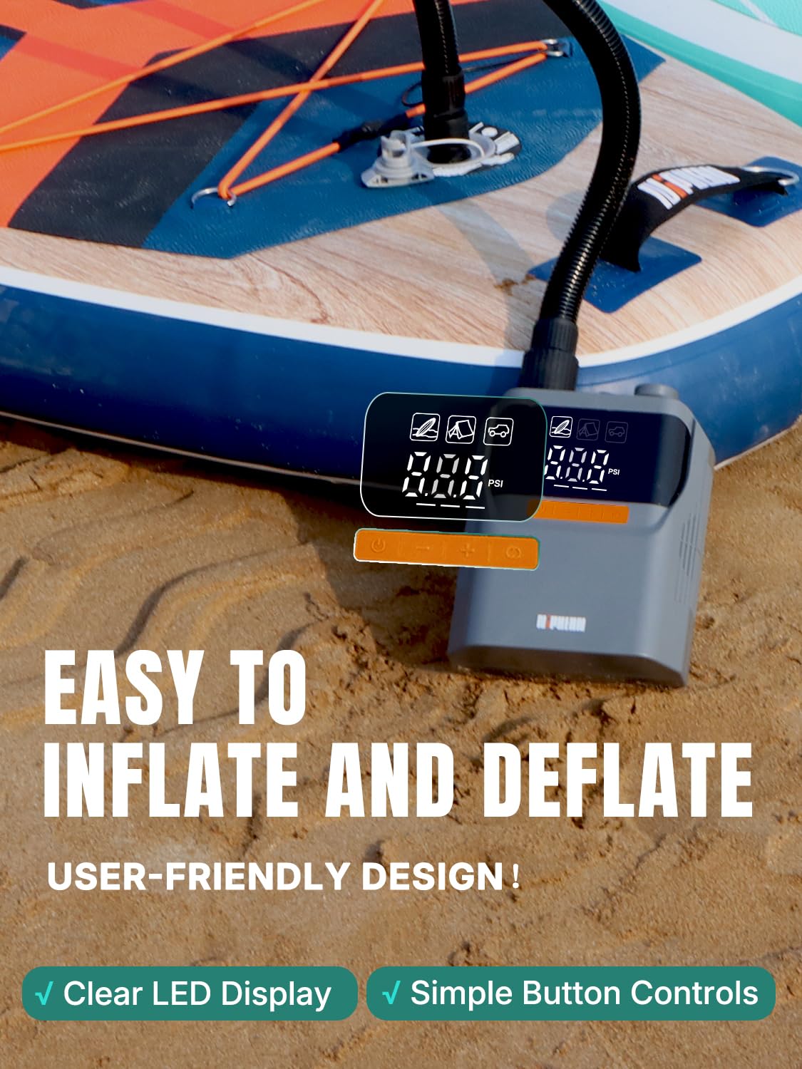 Niphean Paddle Board Pump with (Build-in Battery), 50 PSI Air Inflator for Car Tires, Paddle Board, Mattress, Portable Tire Inflator with Storage Bag, Auto-Off Air Pump for Inflatables&Deflation