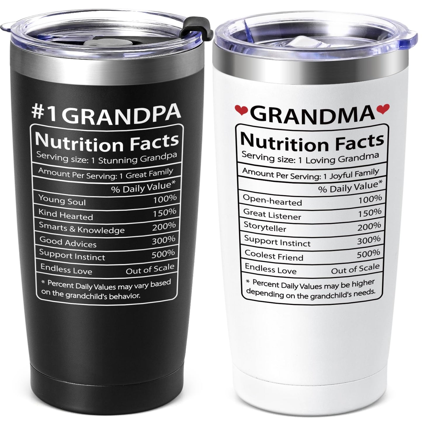 Lifecapido Gifts for Grandparents, Nutrition Facts Grandma Grandpa Tumbler Set, Grandma and Grandpa Christmas Birthday Mothers Day Fathers Day Announcement Gifts for Grandparents, 20oz