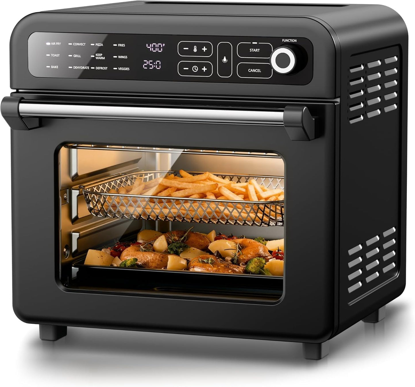 Electactic 18QT Air Fryer Toaster Oven Combo,12-in-1 Large Convection Airfryer Oven with 60-Minute Timer,70–450℉ Temperature Control,Roast & Broil, Fits 8-10″ Pizza(Black)