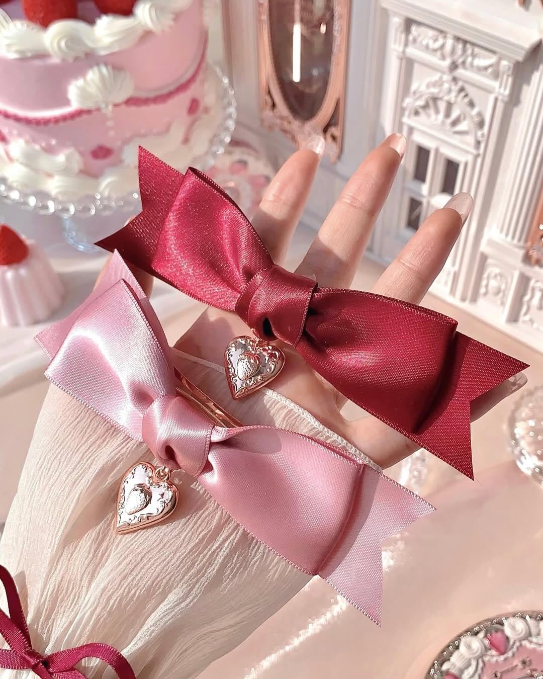 Flower Knows Strawberry Cupid 12-Piece Makeup Gift Box Set,Lip Cream×2+Liquid Blush×2+Makeup Palette×1+Hand Mirror×1+Solid Perfume×1+Hair Clip×1+Cushion Powder Puff×2+Eyeshadow Brush×1+Gift Box×1
