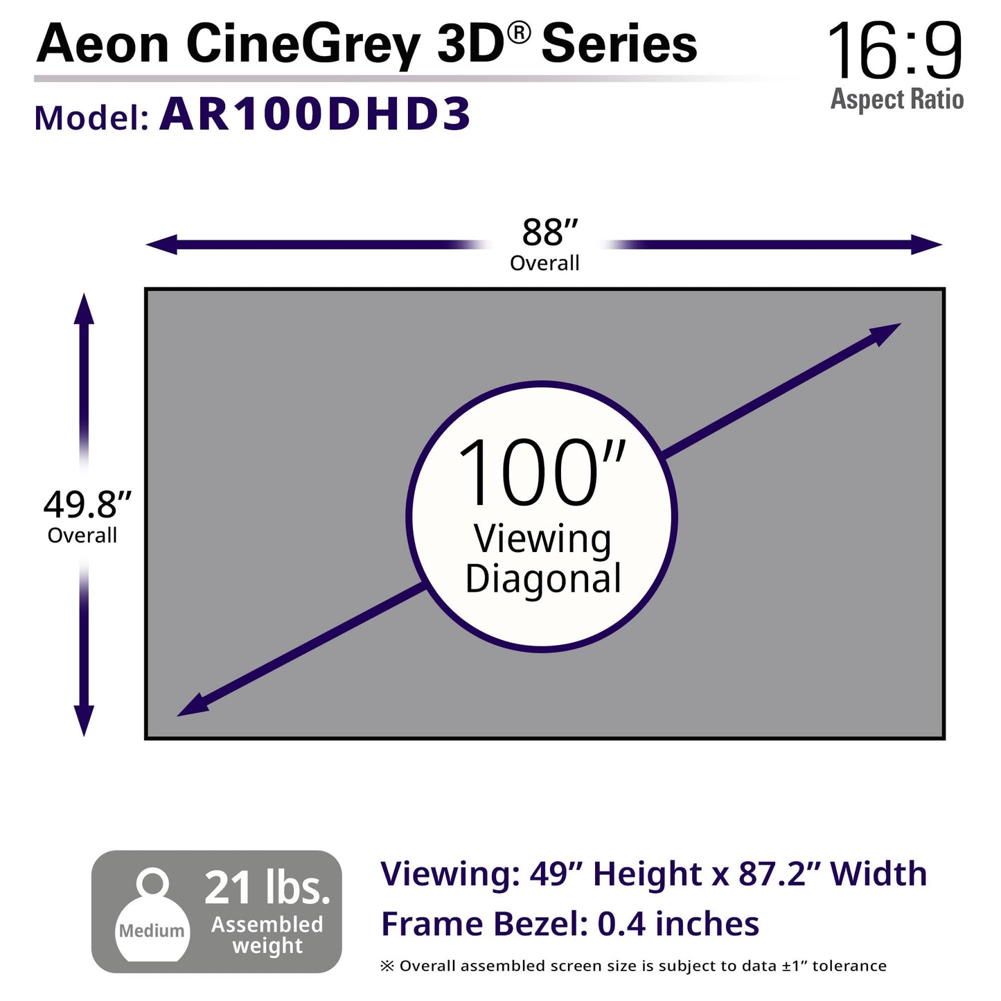 Elite Screens Aeon CineGrey 3D, 100" Fixed Frame CLR/ALR Projector Screen 16:9, Standard Throw Projection, Edge Free Ceiling & Ambient Light Rejecting, Wall-Mounted, for Movie Home Theater, AR100DHD3