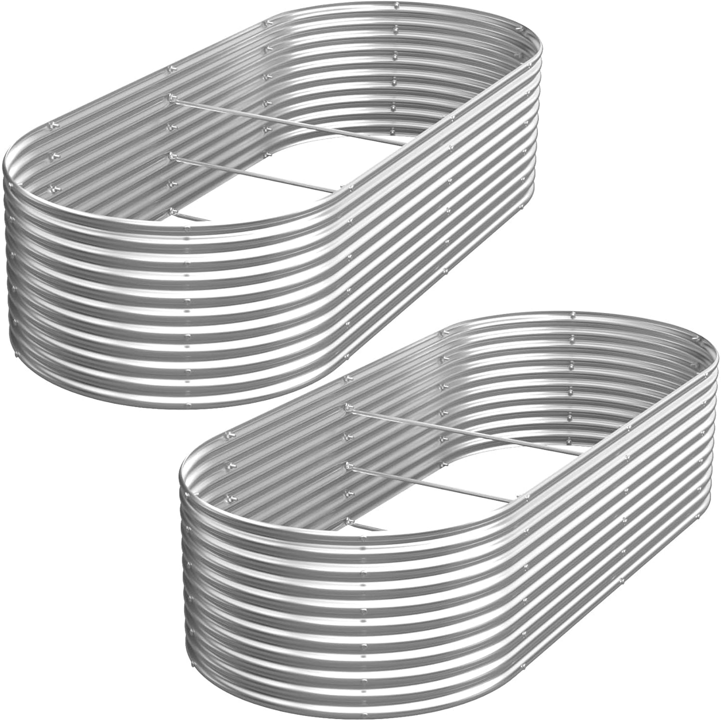 BOYVEN 2 Pack Tall 8x4FT Corrugated Galvanized Steel Raised Garden Bed Outdoor, Oval Raised Beds for Gardening, Metal Above Ground Garden Bed for Vegetables and Flowers