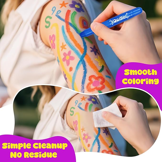 UV Face Paint Sticks Glow in the Dark under Black Light, 10 Colors Neon Body Face Paint Crayons for Kids Adults, Washable Mess-Free for Glow Party Supplies Cosplay Halloween Makeup