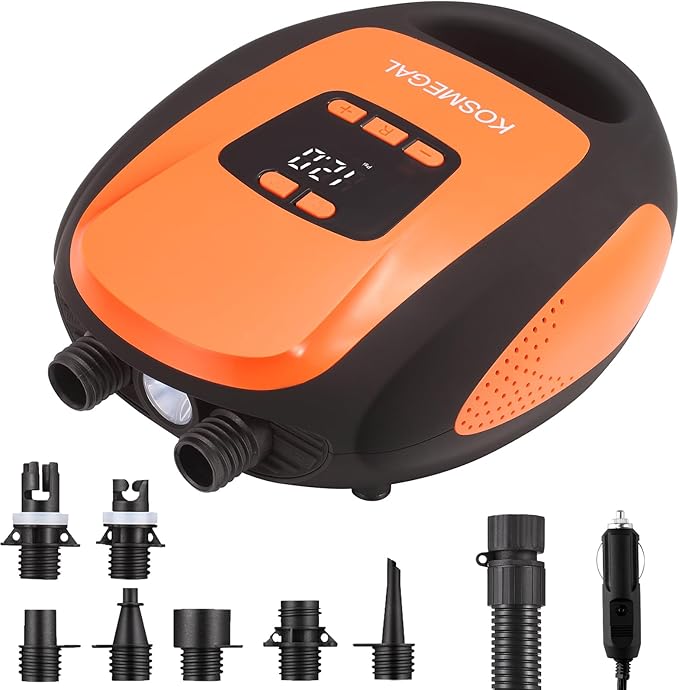 kosmegal Paddle Board Pump Electric Portable, SUP Pump for Paddleboard, 20PSI Air Compressor with Auto-Off, Deflation Func...