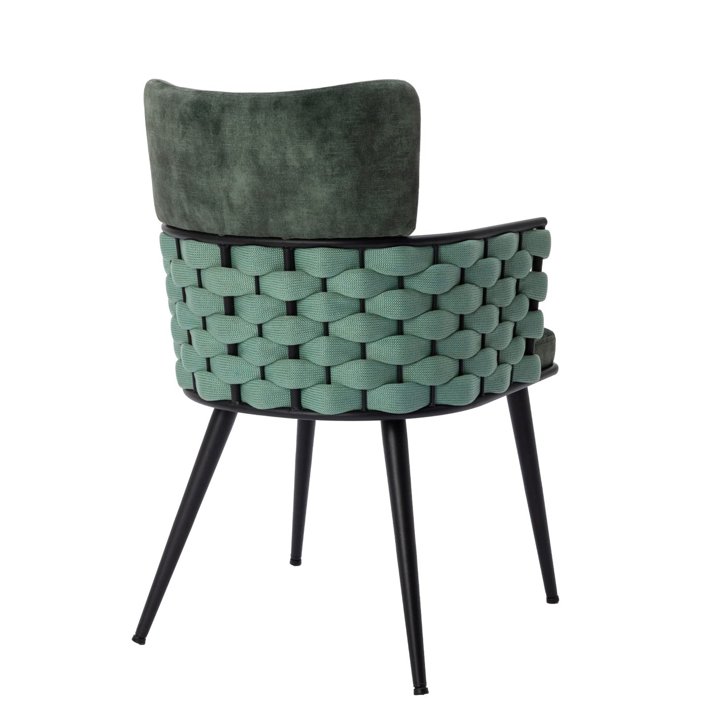 BFZ Mid-Century Modern Dining Chairs Set of 2, Handmade Woven Kitchen Chairs, Upholstered Velvet Dining Chairs with Metal Legs for Kitchen, Dining Room, Living Room