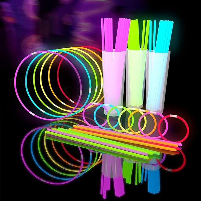 Glow Fever 209pcs Glow Sticks Bulk Party Pack includes 100 8" Glow Sticks and 109 Accessories, with bonus connectors for g...