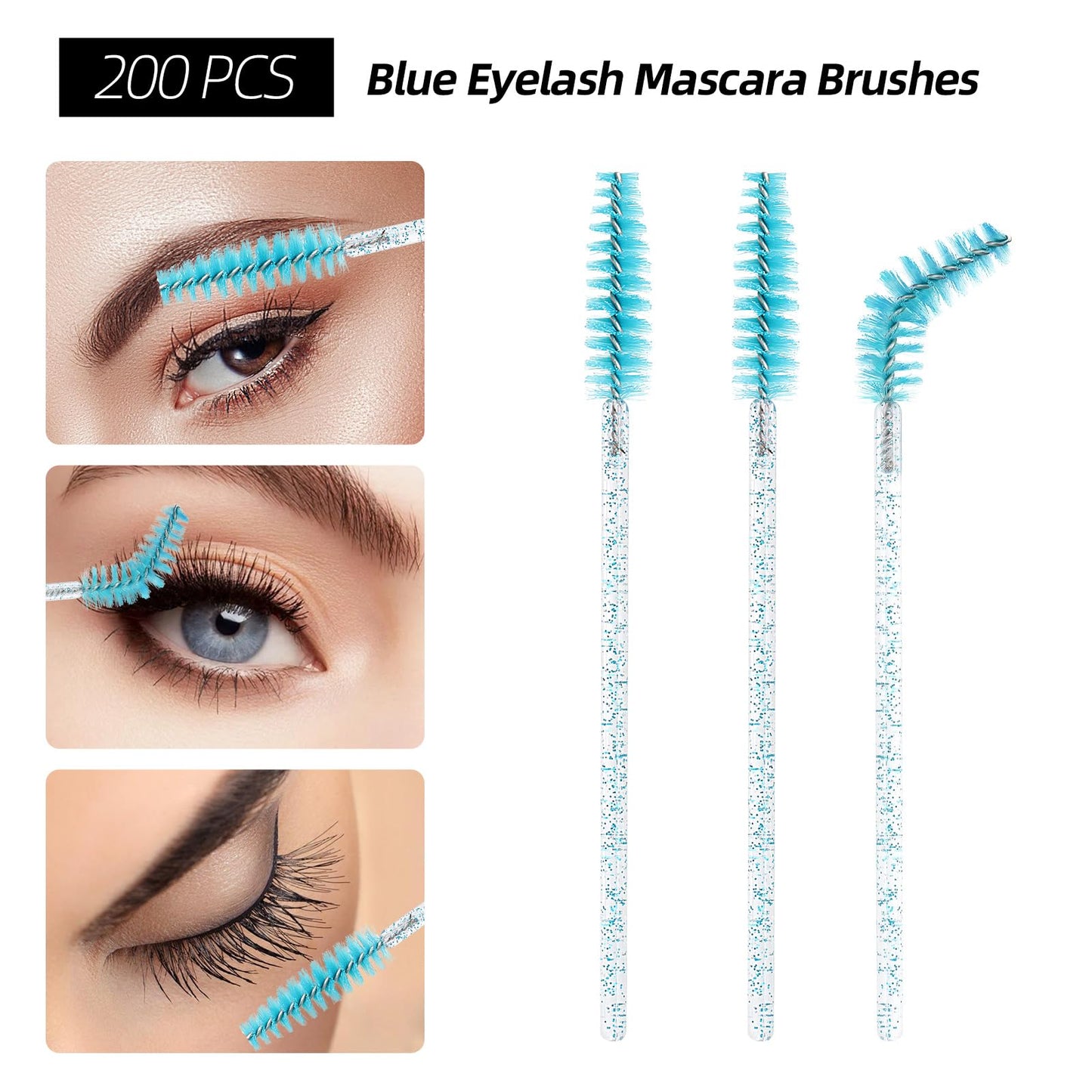600 PCS Eyelash Extension Supplies Kit, 200 Spoolies Mascara Wands Disposable 200 Lip Brushes 200 Micro Swabs Blue Eyelash Brush
