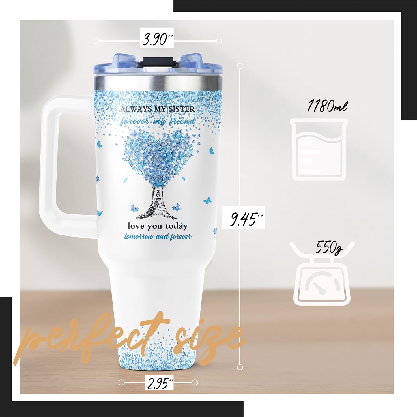 GwaLod 40 oz Tumbler with Handle and Straw, Sis Tumbler, Birthday Gifts for Sisters, Sister Birthday, Sisters Gifts from Brothers, Gift for Sister, Soul Sis Gift for Women