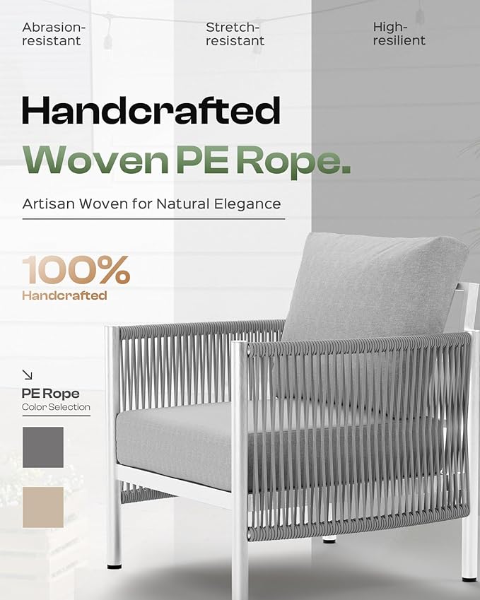 Aluminum Outdoor Patio Furniture Set with Dual-Layer Coffee Table, 4 Piece Modern Patio Conversation Sets with PE Rope, Outdoor Sectional Sofa with Thick Cushions for Balcony, Porch, Silver